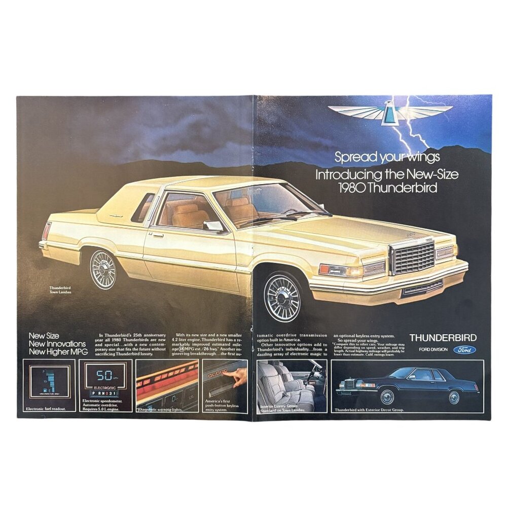 1980 Ford Thunderbird Town Landau Edition 16x10 Vintage Print Ad 80s Wall Art
